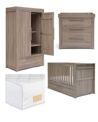 Franklin Grey 4 Piece Cotbed with Dresser Changer, Wardrobe and Essential Fibre Mattress